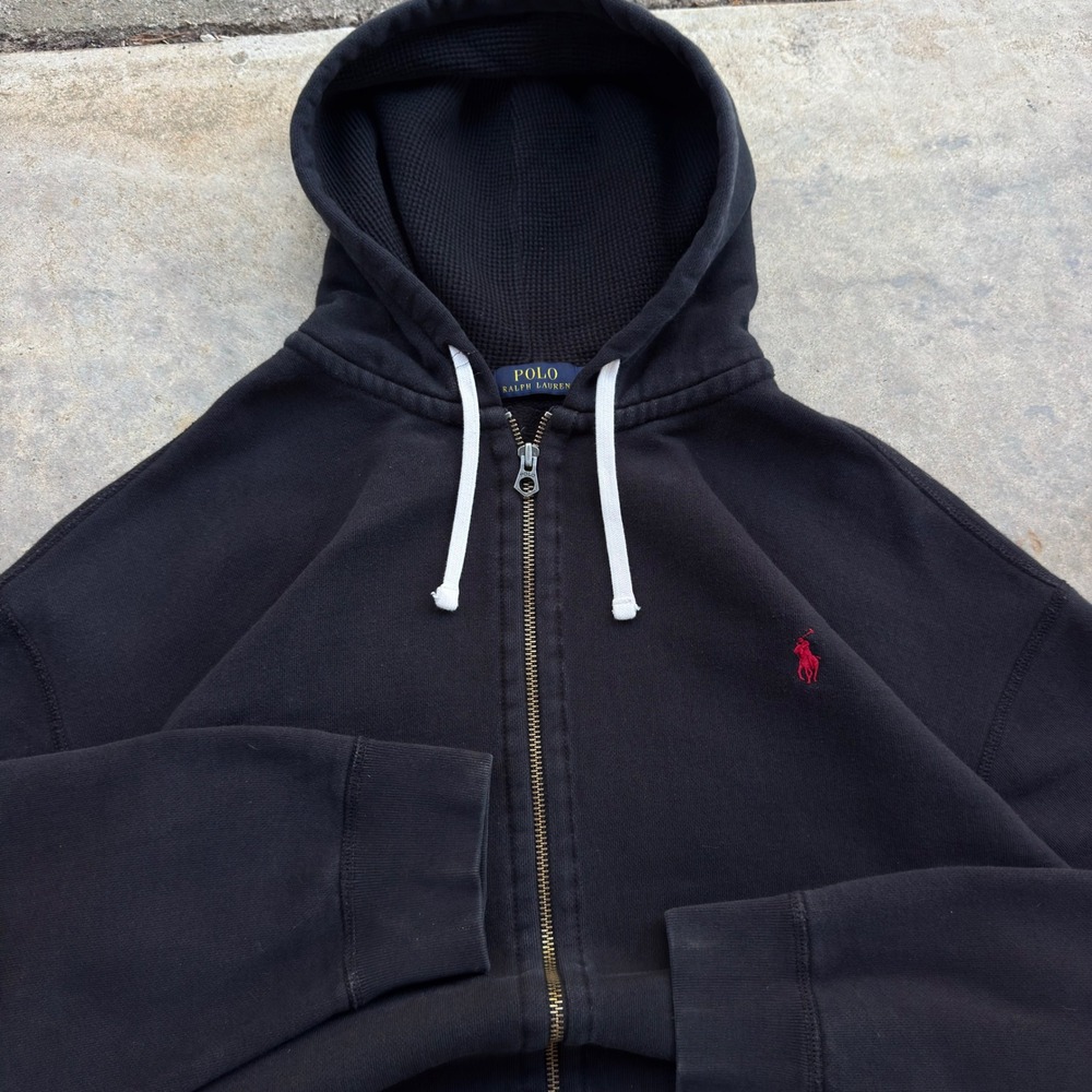 Vintage Y2K Polo Ralph Lauren Thermal Hood Hoodie Black 3XLT (g6b)